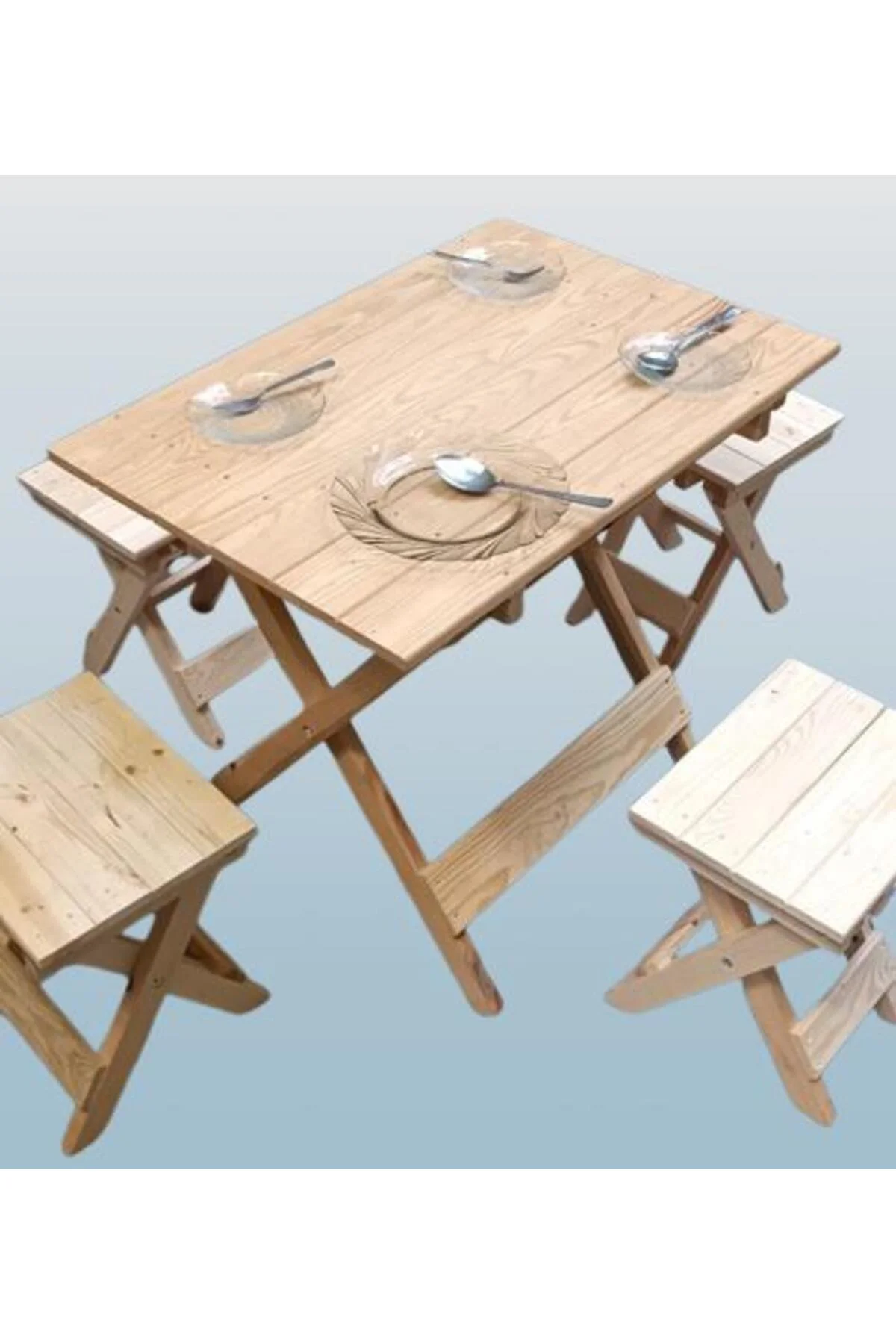 Piknik Seti Katlanabilir HAM 90391Çam Ağac AZ Yer İşgal Eder Çok İş Yapar El Yapım - Görsel 6