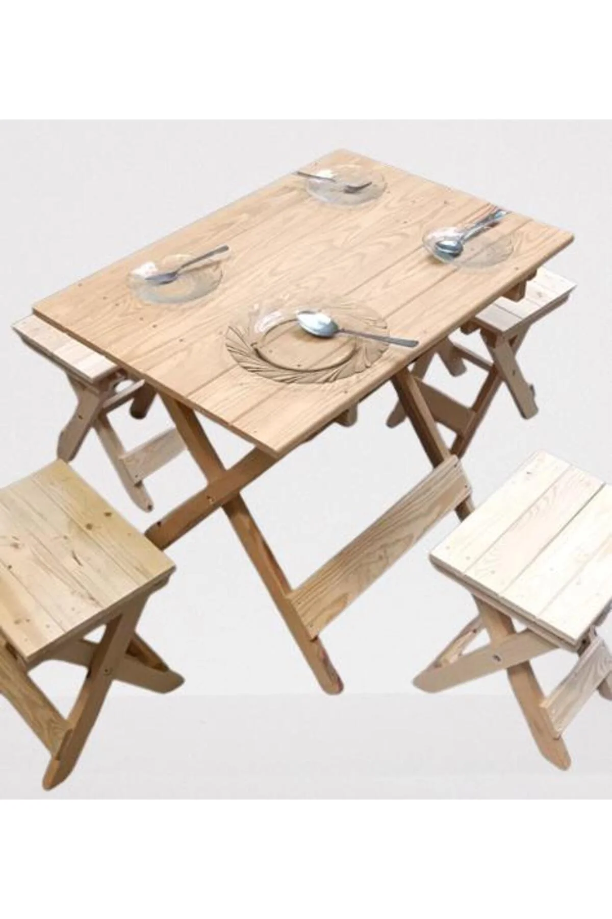 Piknik Seti Katlanabilir HAM 90391Çam Ağac AZ Yer İşgal Eder Çok İş Yapar El Yapım - Görsel 4
