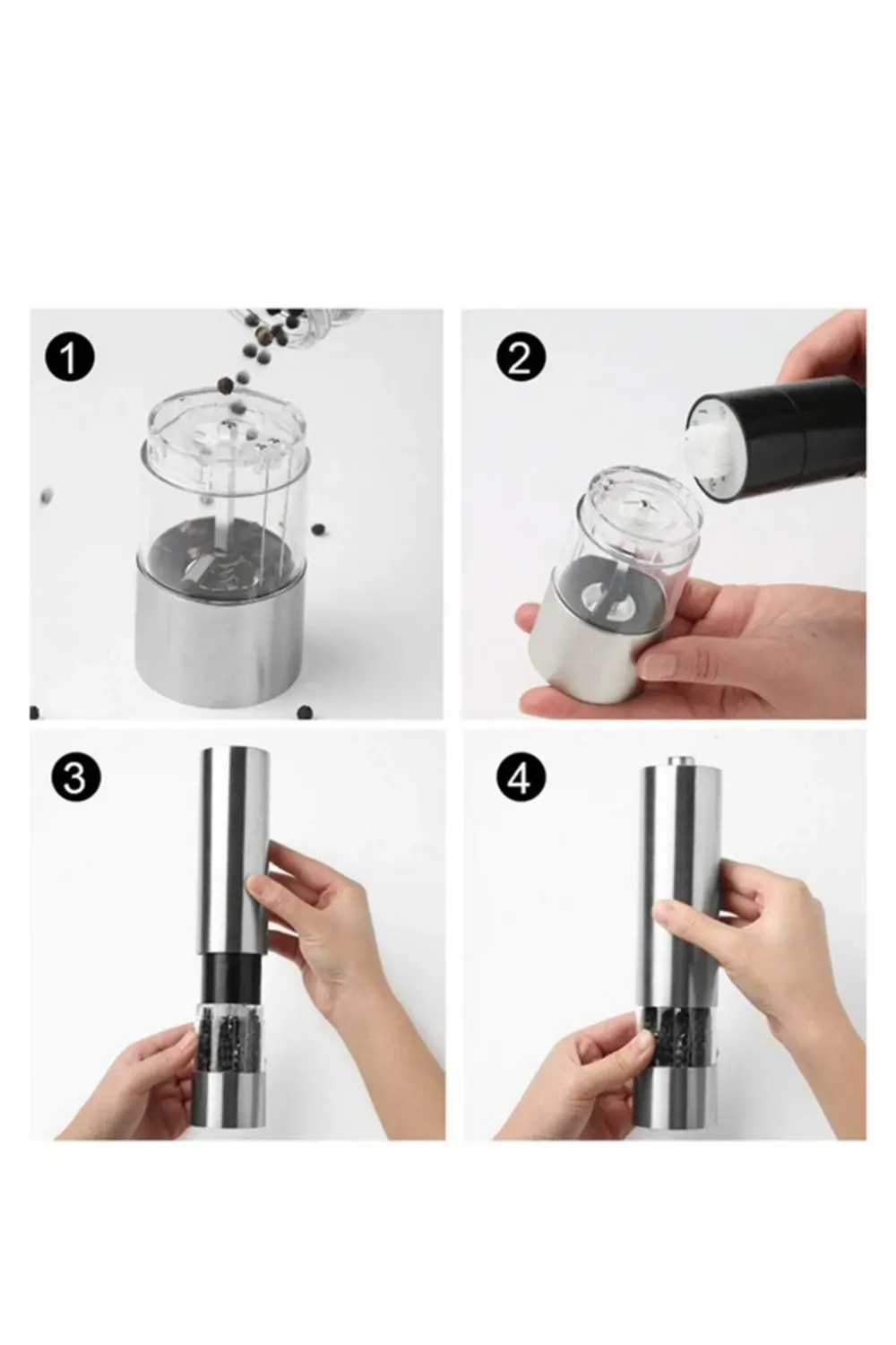 Pil İle Çalışan Elektrikli Baharat Öğütme Cihazı Ergonomik Şeffaf