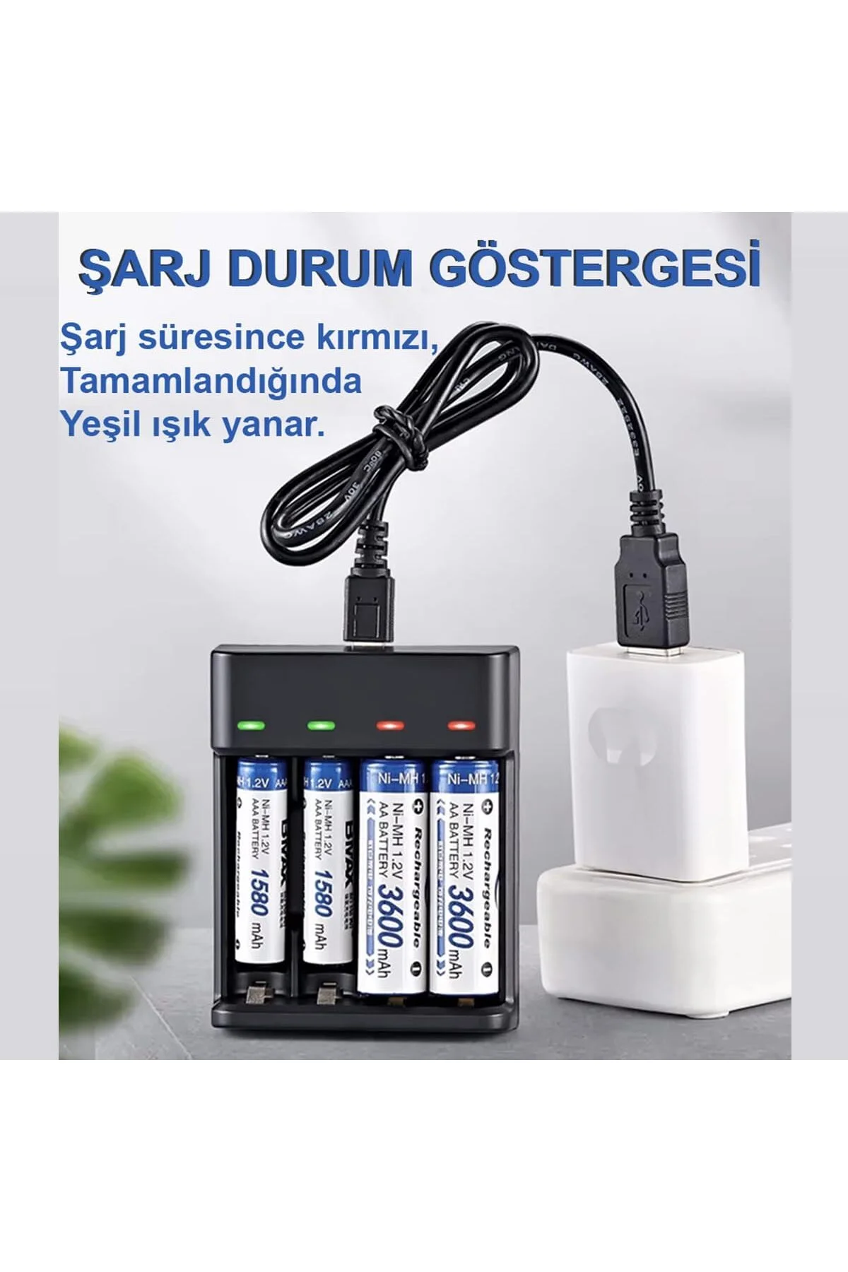 Pil Şarj Cihazı AA/AAA 4 Yuvalı LED Göstergeli, Siyah, GT-BC07 Pil Şarj Cihazı AA/AAA 4 Yuvalı LED Göstergeli, Siyah, GT-BC07 - Görsel 5