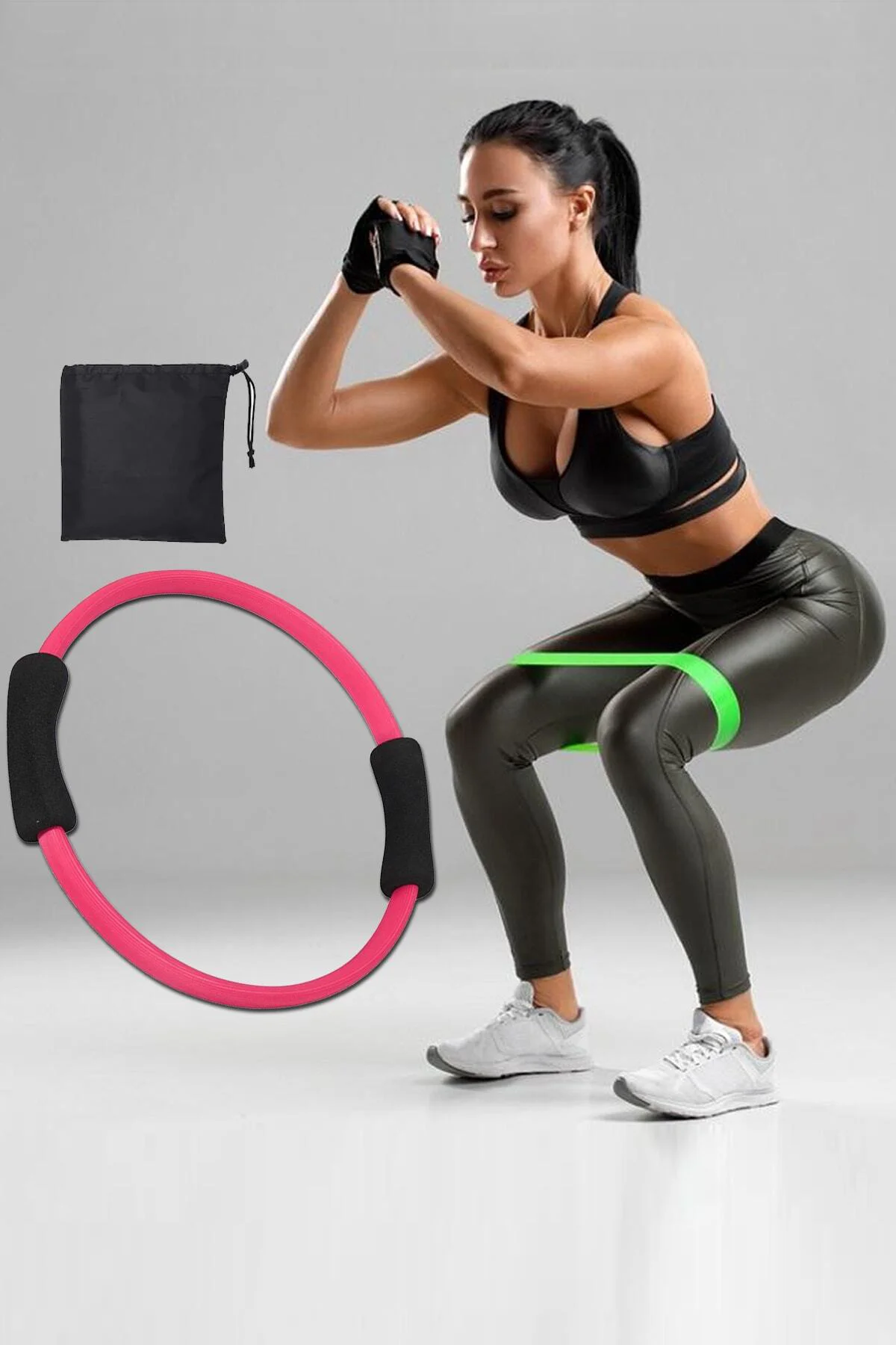 Pilates Çemberi Ve Çantalı Aerobik Bandı Seti Squat Lateks Direnç