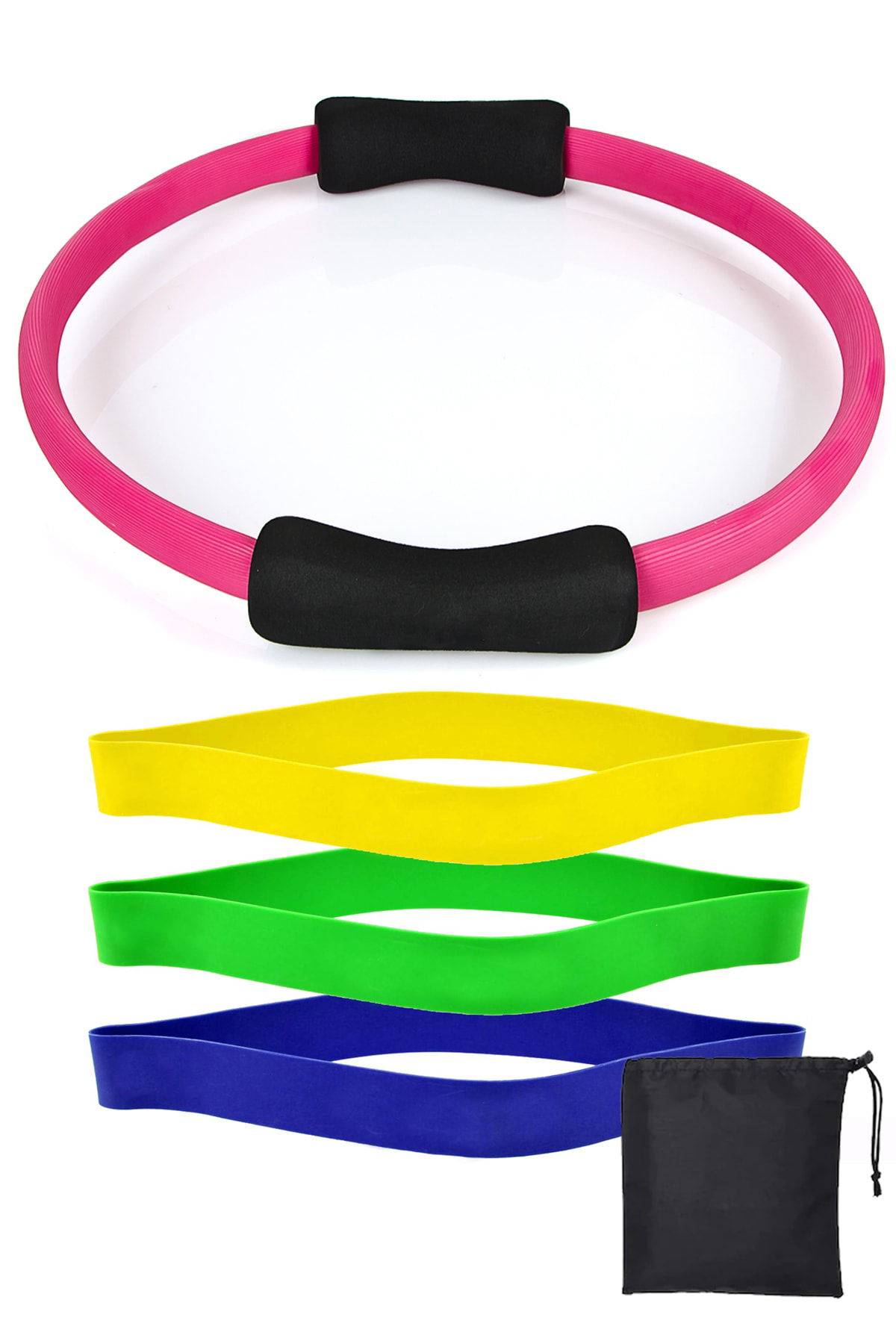 Jet Pilates Egzersiz Çemberi, Çantalı 3 Lü Hafif Orta Sert Dirençte A