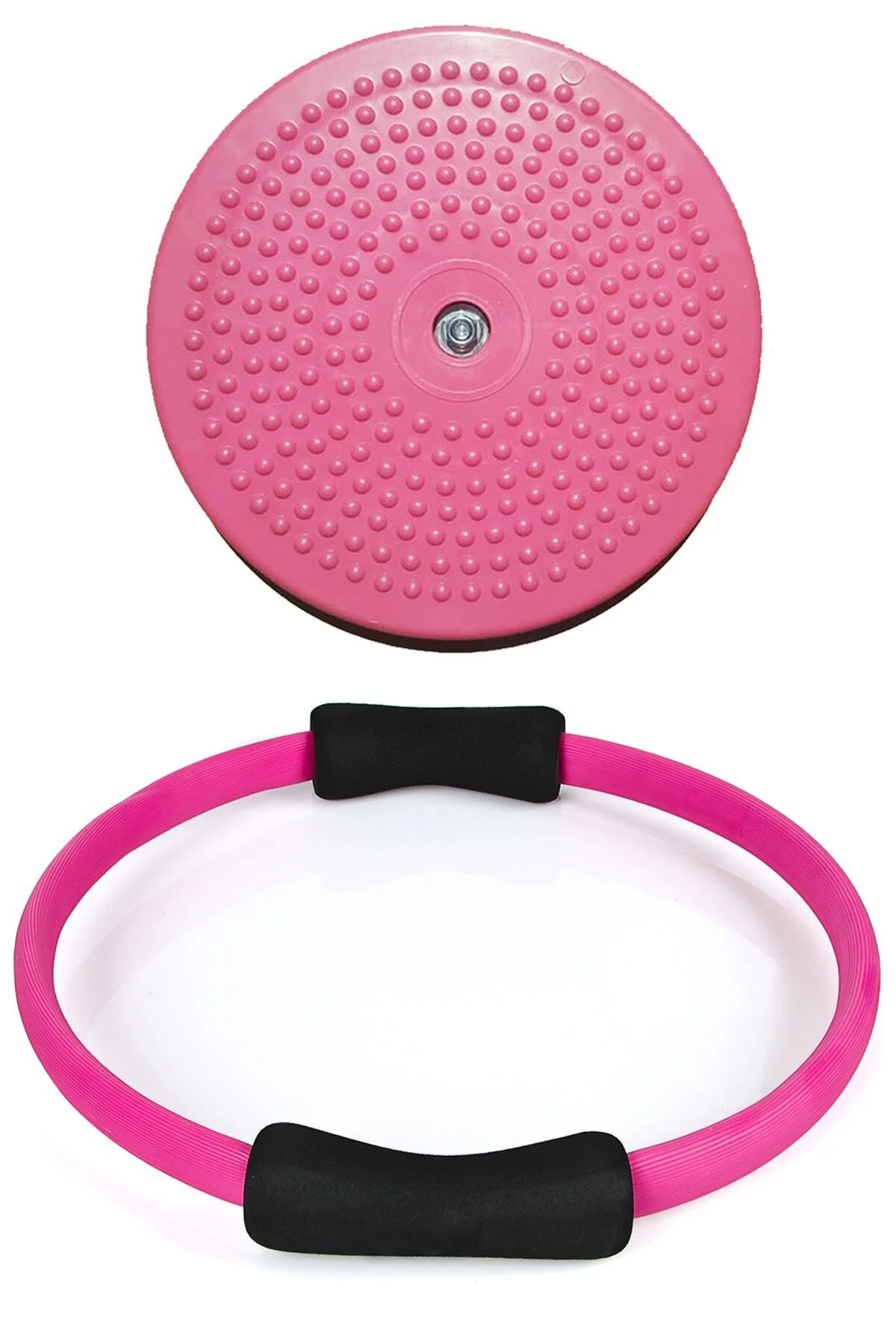 Pilates Egzersiz Çemberi Ve Full Tırtıklı Pembe Twister Disk Bel 