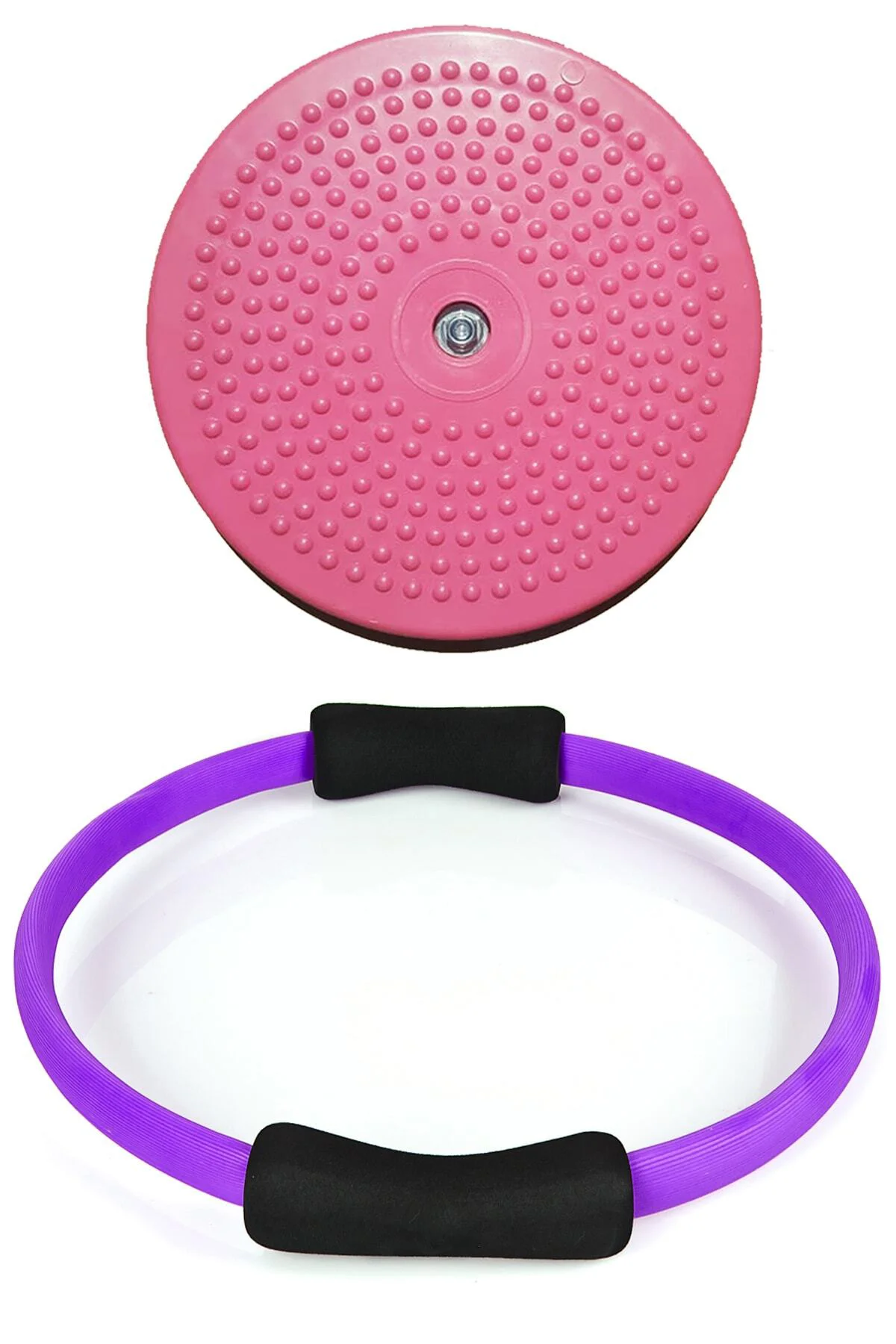 Pilates Egzersiz Çemberi Ve Full Tırtıklı Pembe Twister Disk Bel 
