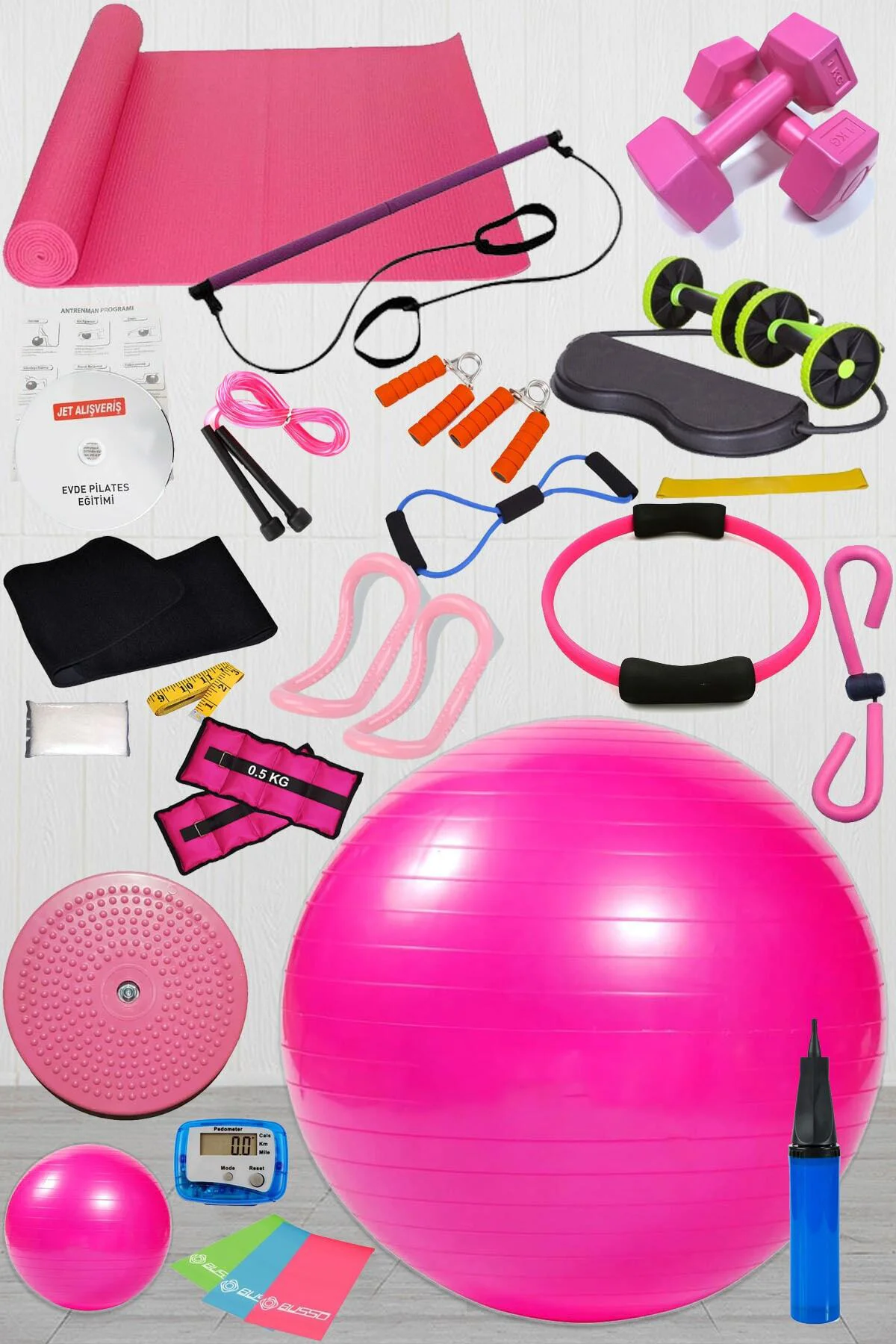 Pilates Seti Tam Herşey Dahil Plates Set Top Minder Çember Dambıl