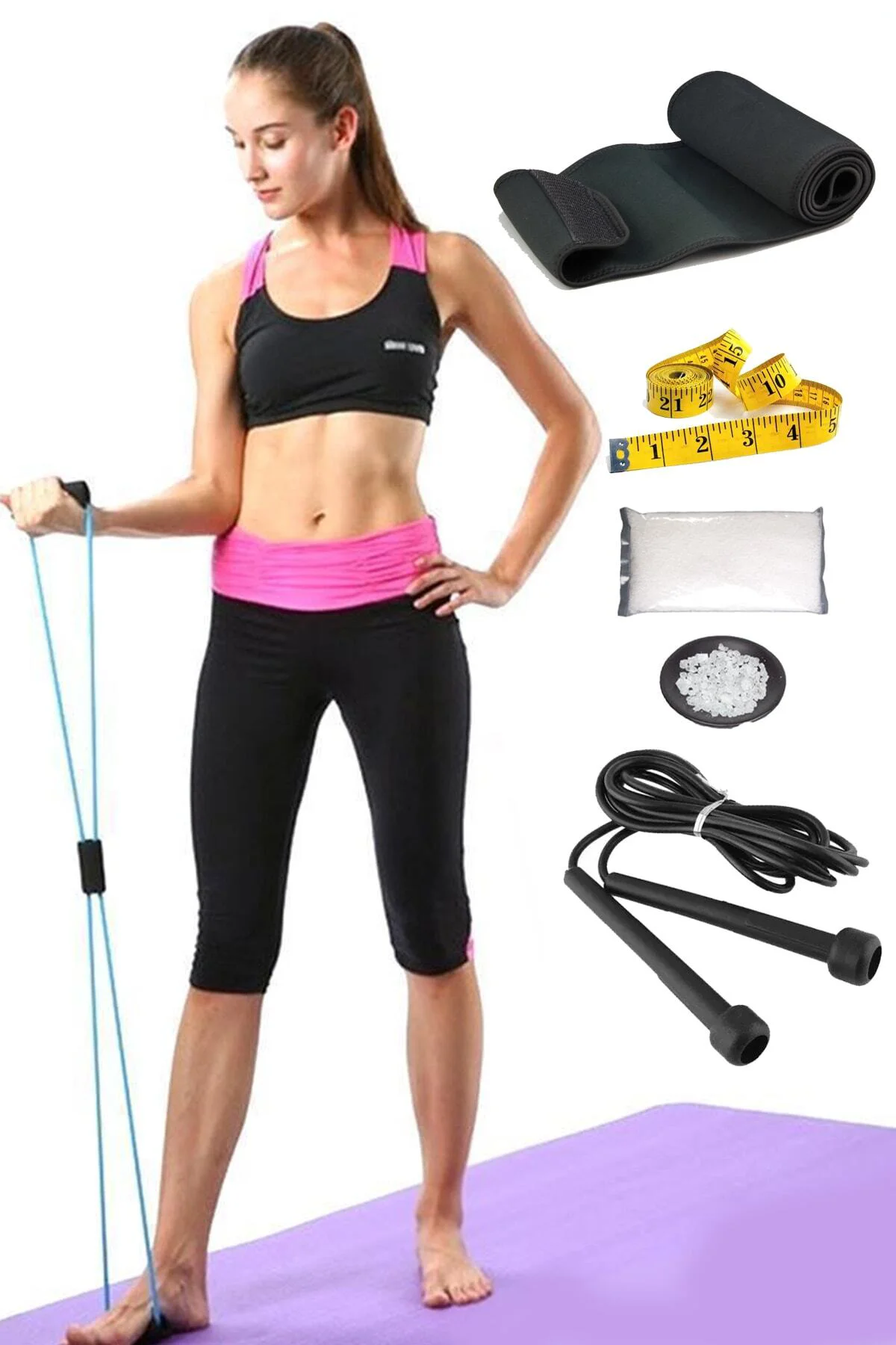 Pilates Spor Egzersiz Direnç Lastiğ Seti Incelme Terleme Kemeri T