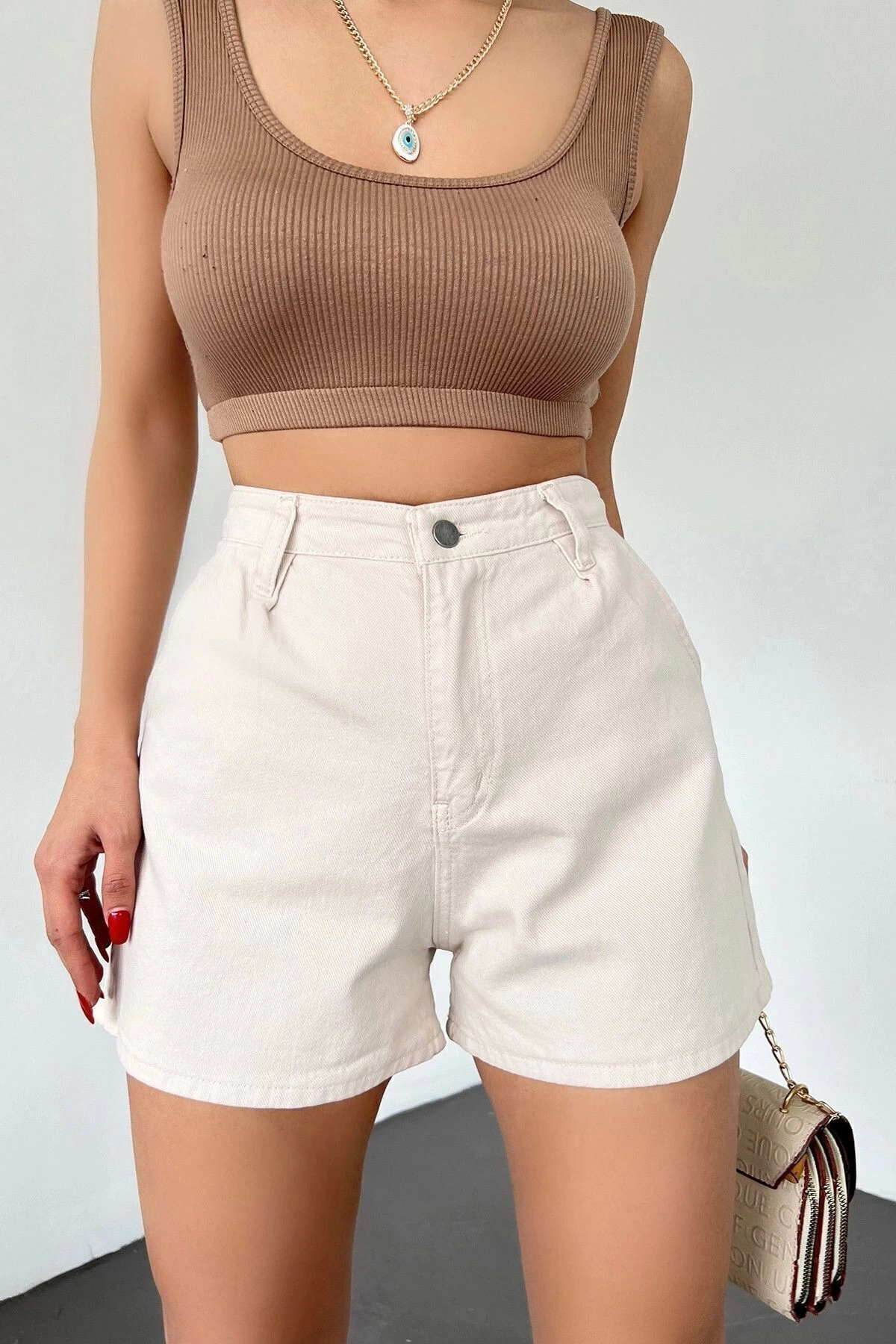 Jupiter Global Trading Pileli Mini Denim Şort - Krem | Trendy Ve Şik Tasarim