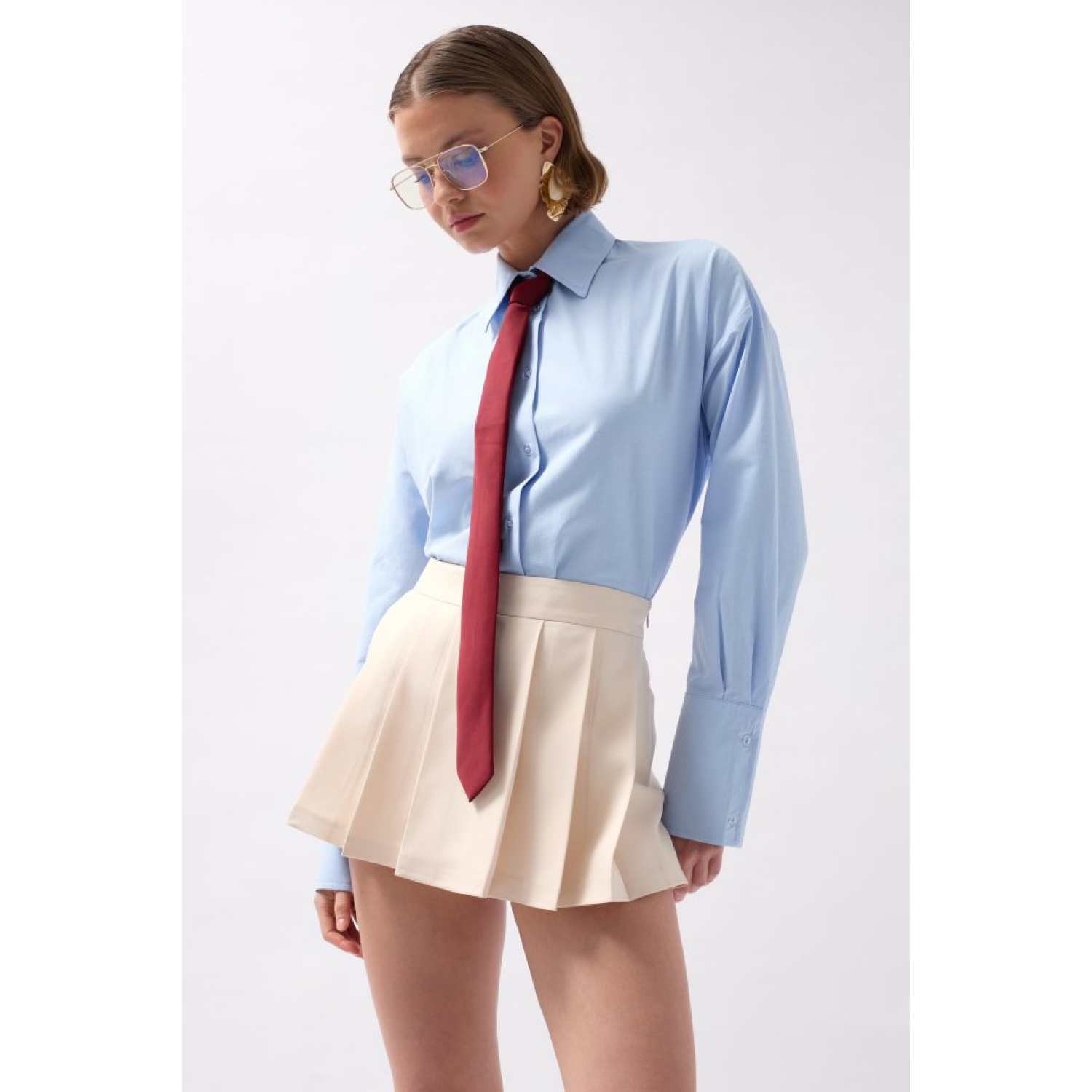 Pileli Mini Şort Etek