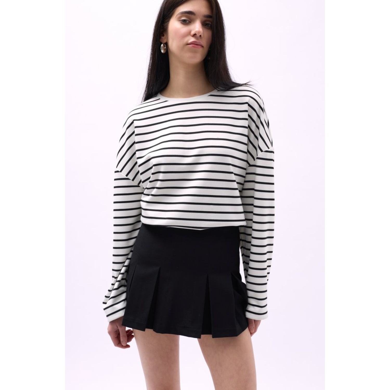 Pileli Yüksek Bel Mini Etek