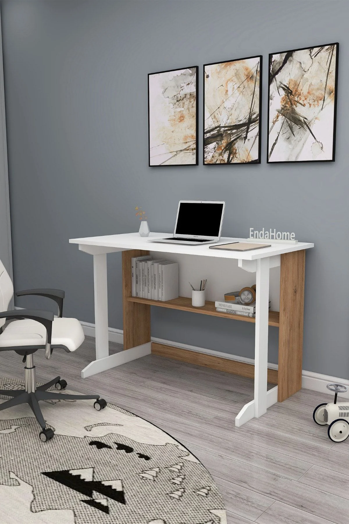 Pillar Kütüphaneli Geniş Çalışma Masası 100x56 Cm Çam - Beyaz Pillar Kütüphaneli Geniş Çalışma Masası 100x56 Cm Çam - Beyaz