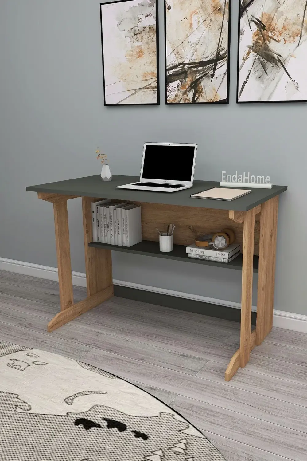 Pillar Kütüphaneli Geniş Çalışma Masası 100x56 Cm Çam