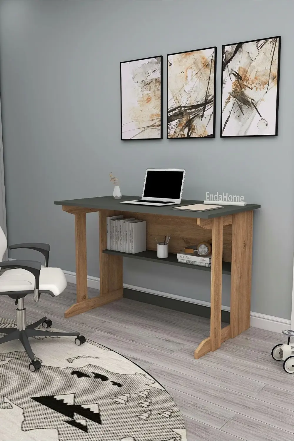 Pillar Kütüphaneli Geniş Çalışma Masası 100x56 Cm Çam