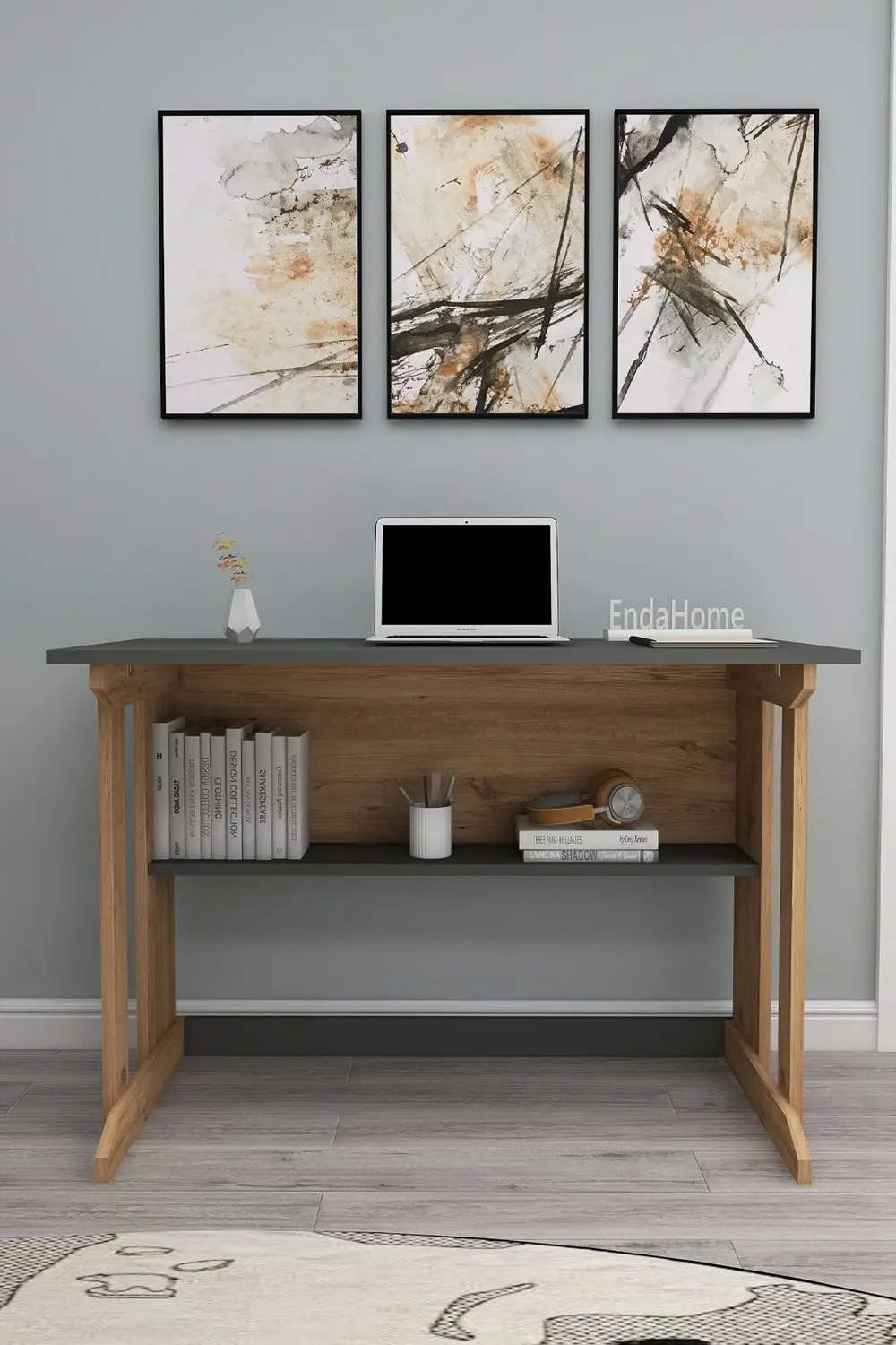 Pillar Kütüphaneli Geniş Çalışma Masası 100x56 Cm Çam