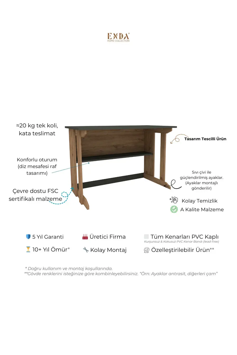 Pillar Kütüphaneli Geniş Çalışma Masası 100x56 Cm Çam