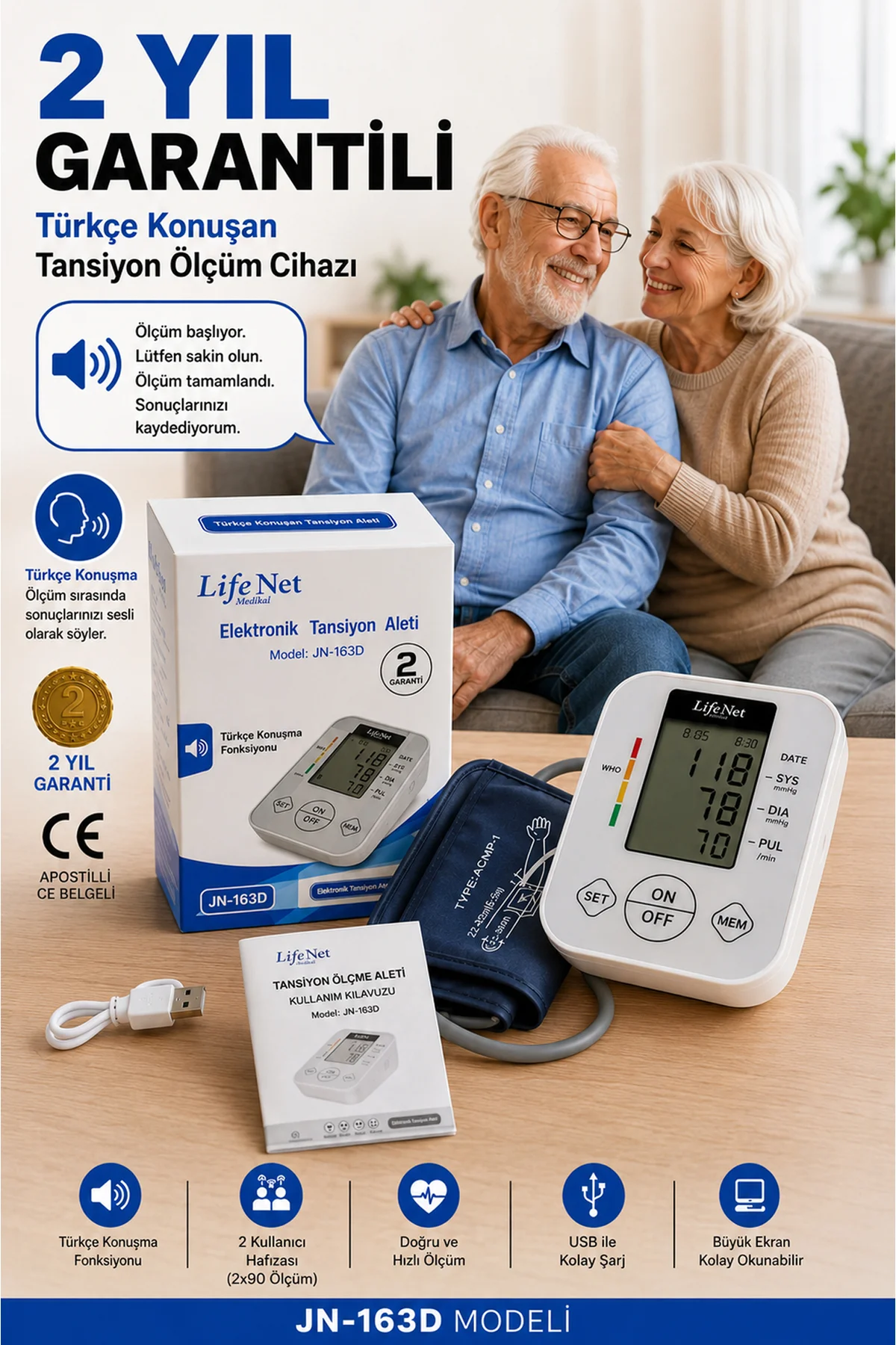 Pille Çalışan Hafızalı Türkçe Konuşan Koldan Ölçer Elektronik Tansiyon Aleti Jn-163d Pille Çalışan Hafızalı Türkçe Konuşan Koldan Ölçer Elektronik Tansiyon Aleti Jn-163d