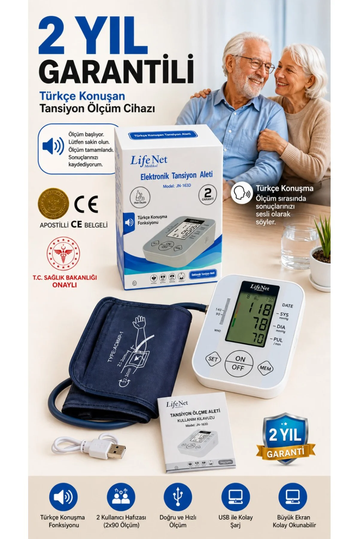 Pille Çalışan Hafızalı Türkçe Konuşan Koldan Ölçer Elektronik Tansiyon Aleti Jn-163d Pille Çalışan Hafızalı Türkçe Konuşan Koldan Ölçer Elektronik Tansiyon Aleti Jn-163d