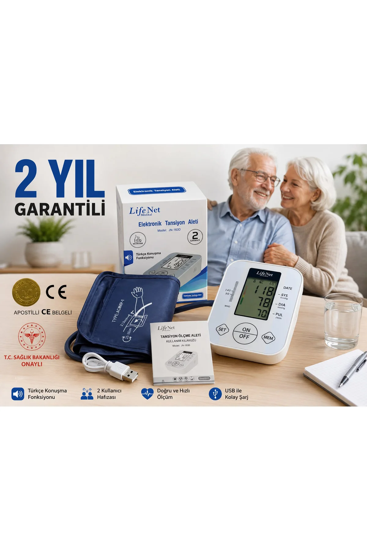 Pille Çalışan Hafızalı Türkçe Konuşan Koldan Ölçer Elektronik Tansiyon Aleti Jn-163d Pille Çalışan Hafızalı Türkçe Konuşan Koldan Ölçer Elektronik Tansiyon Aleti Jn-163d