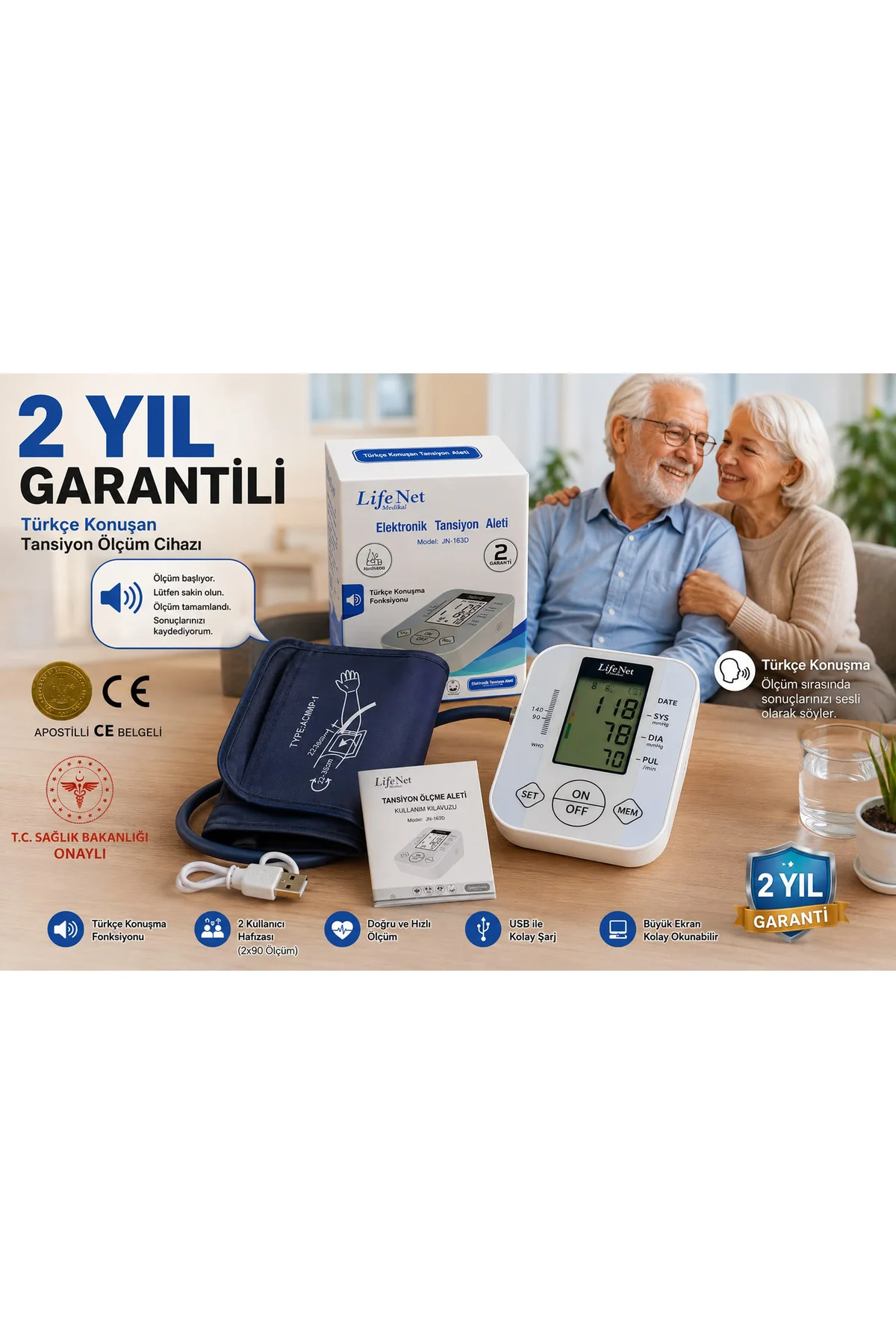Pille Çalışan Hafızalı Türkçe Konuşan Koldan Ölçer Elektronik Tansiyon Aleti Jn-163d Pille Çalışan Hafızalı Türkçe Konuşan Koldan Ölçer Elektronik Tansiyon Aleti Jn-163d