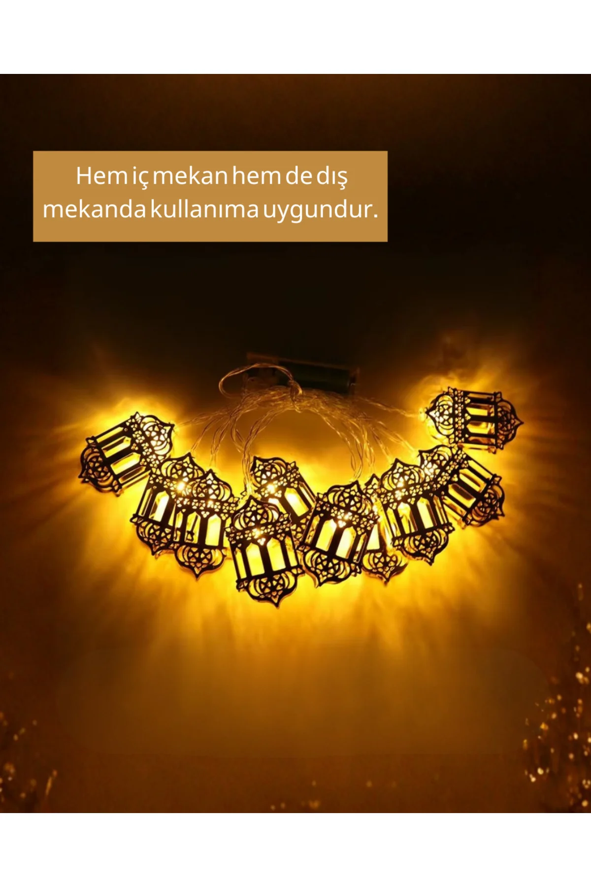 Pilli Altın Fenerli Ramazan Işıkları Dekoratif LED Zincir