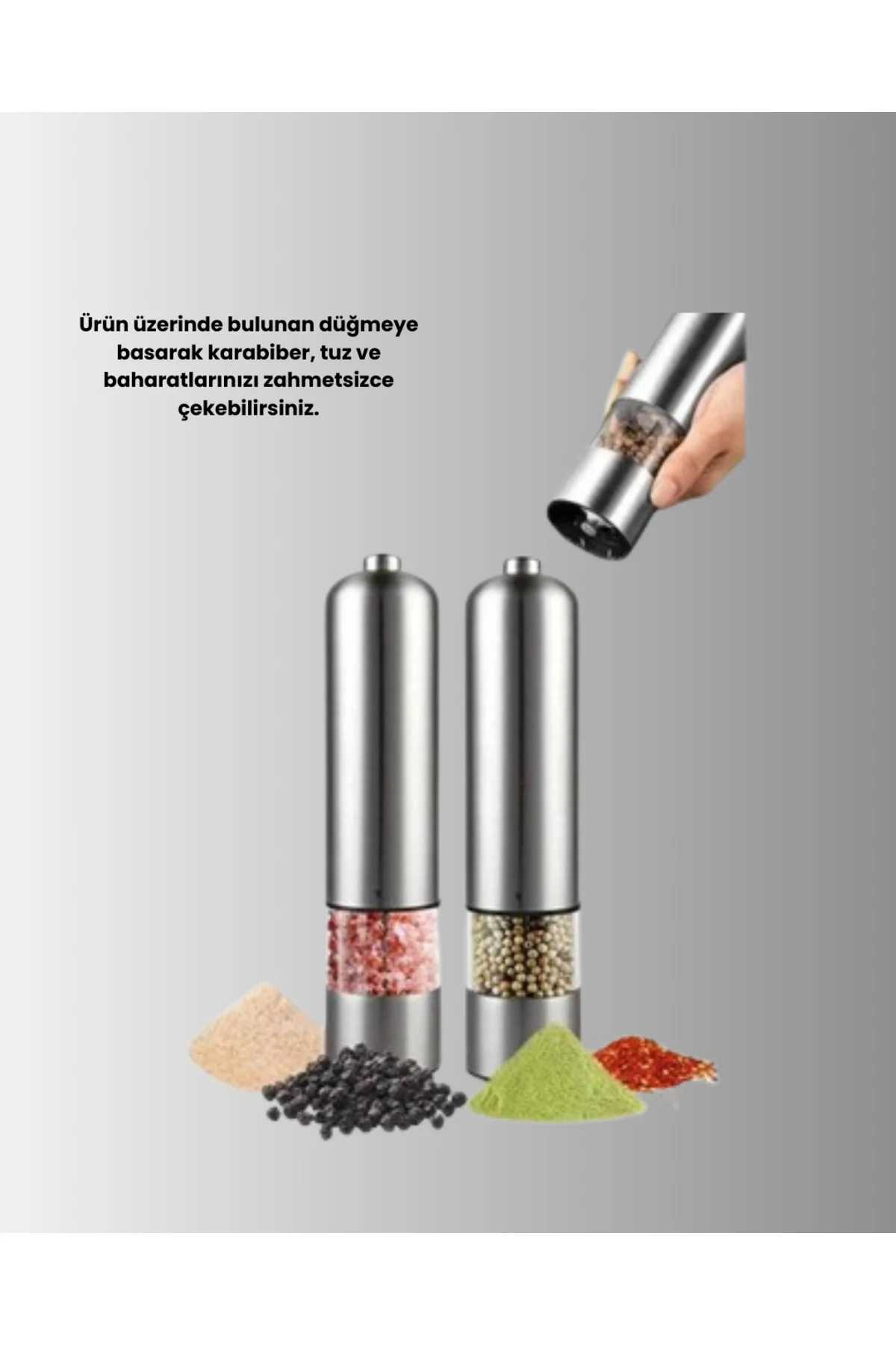 Pilli Baharat Değirmeni Karabiber Tuz ve Baharat Öğütücü