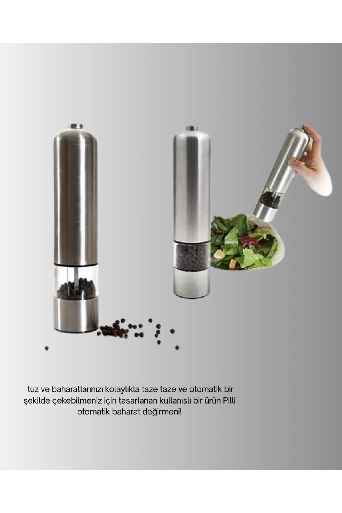 Pilli Baharat Değirmeni Karabiber Tuz ve Baharat Öğütücü - Lisiny