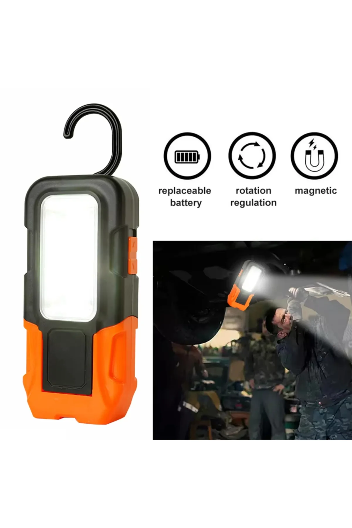 Pilli Çok Amaçlı LED Işık - Mıknatıslı - Kancalı - Görsel 5