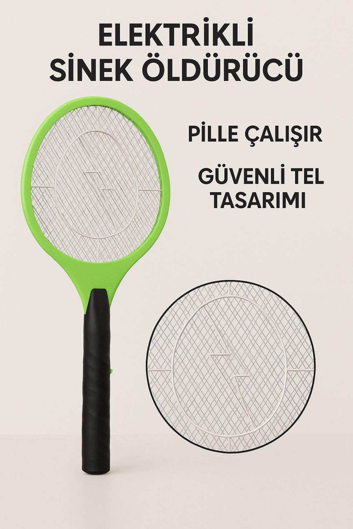 Pilli Elektrikli Sinek Öldürücü Raket – Güvenli Tel Tasarımı-YEŞİ