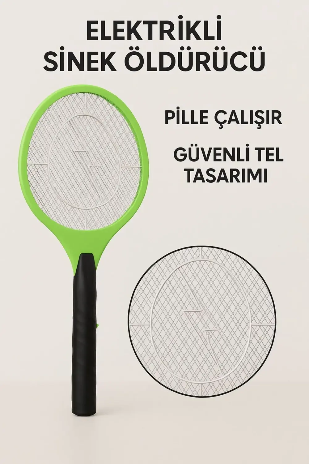 Pilli Elektrikli Sinek Öldürücü Raket – Güvenli Tel Tasarımı-YEŞİ
