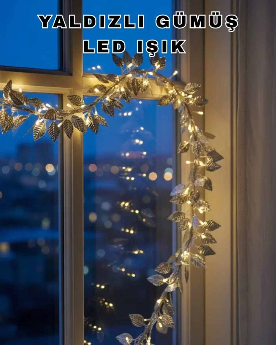 Pilli Gümüş Yaprak LED Işık Ev İçi ve Yılbaşı Dekor Aydınlatması - Lisinya