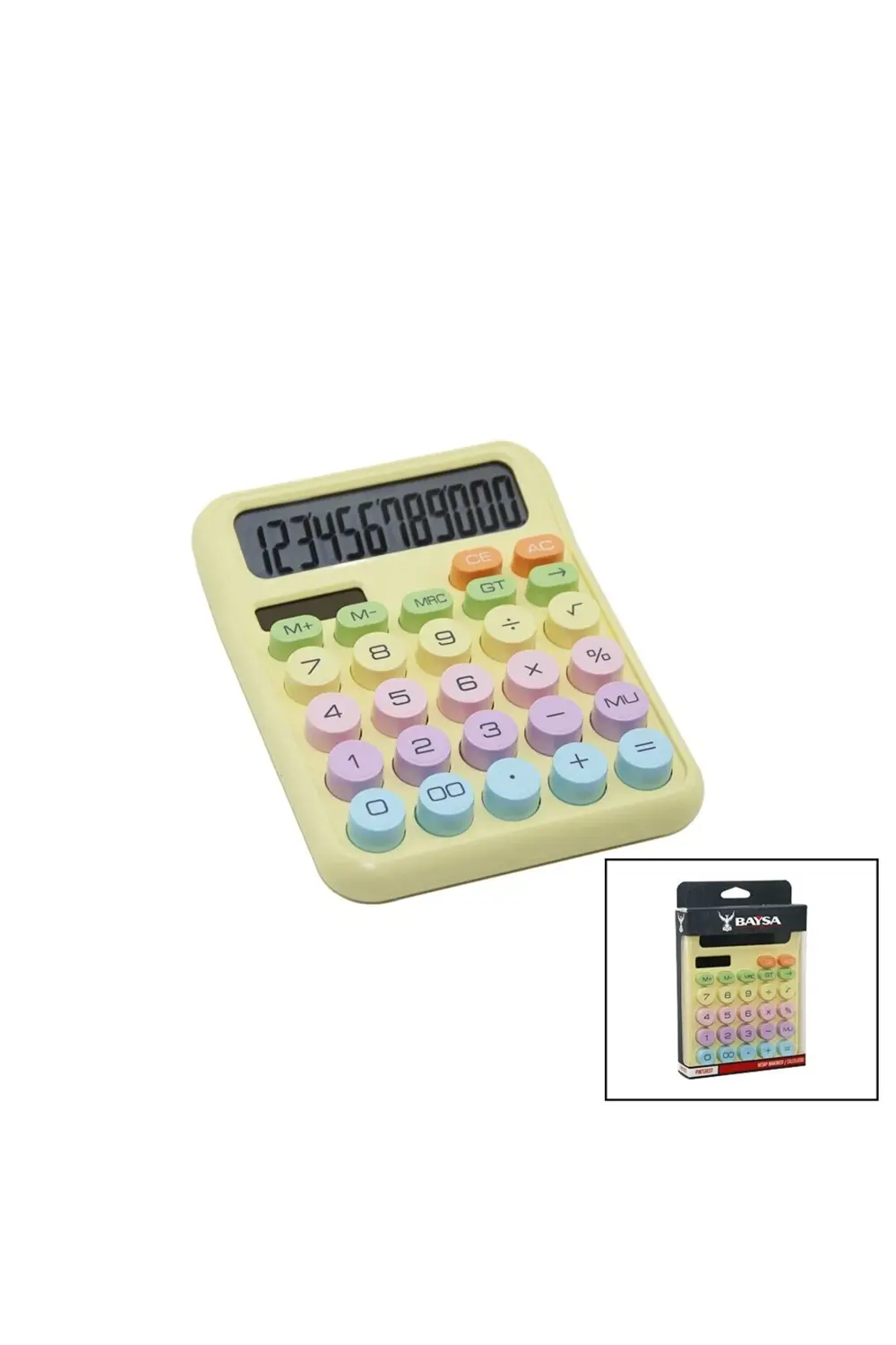 Pilli - Güneş Enerjili Daktilo Tuş Model=Renkli 12 Haneli Hesap M