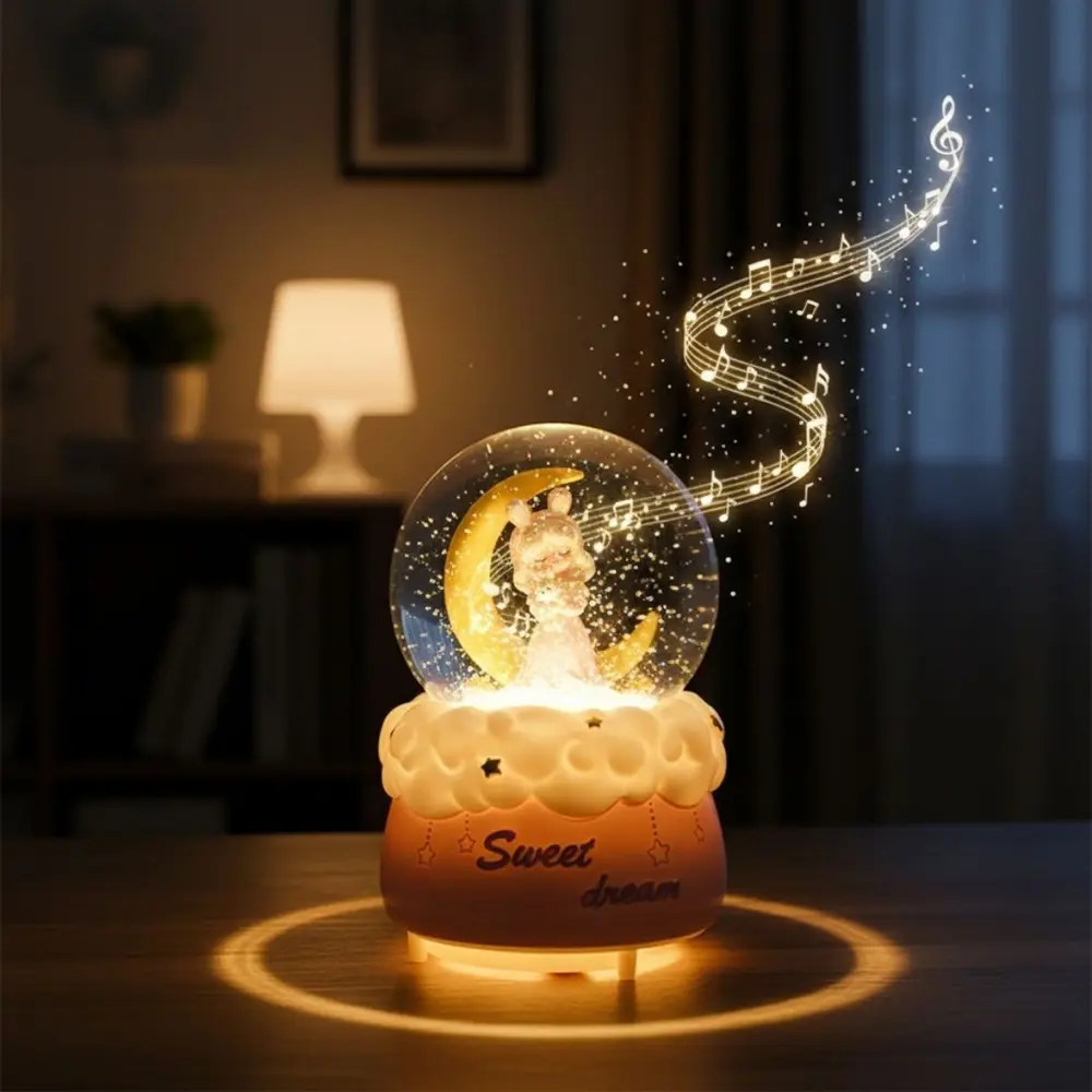 Pilli Işıklı Müzikli Kar Küresi–Hilal Ay Önünde Prenses Figürlü E