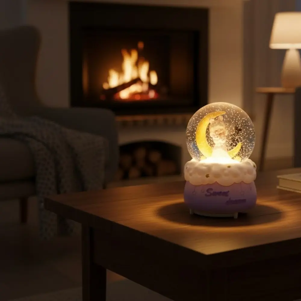 Pilli Işıklı Müzikli Kar Küresi–Hilal Ay Önünde Prenses Figürlü E