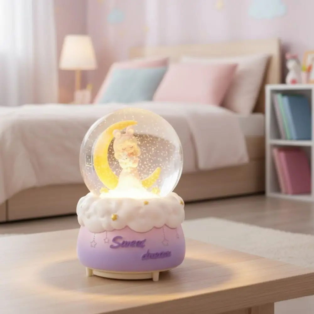 Pilli Işıklı Müzikli Kar Küresi–Hilal Ay Önünde Prenses Figürlü E