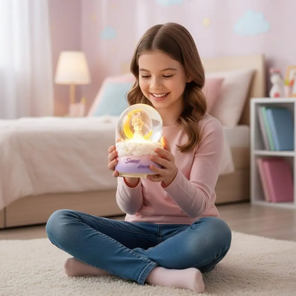 Pilli Işıklı Müzikli Kar Küresi–Hilal Ay Önünde Prenses Figürlü E