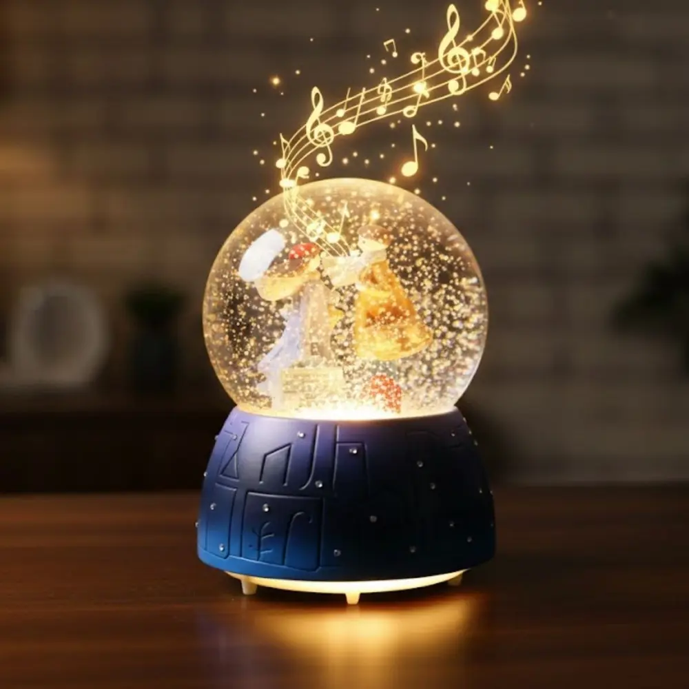 Pilli Işıklı Müzikli Kar Küresi–Valizli Sevgili Çift Figürlü Eğle