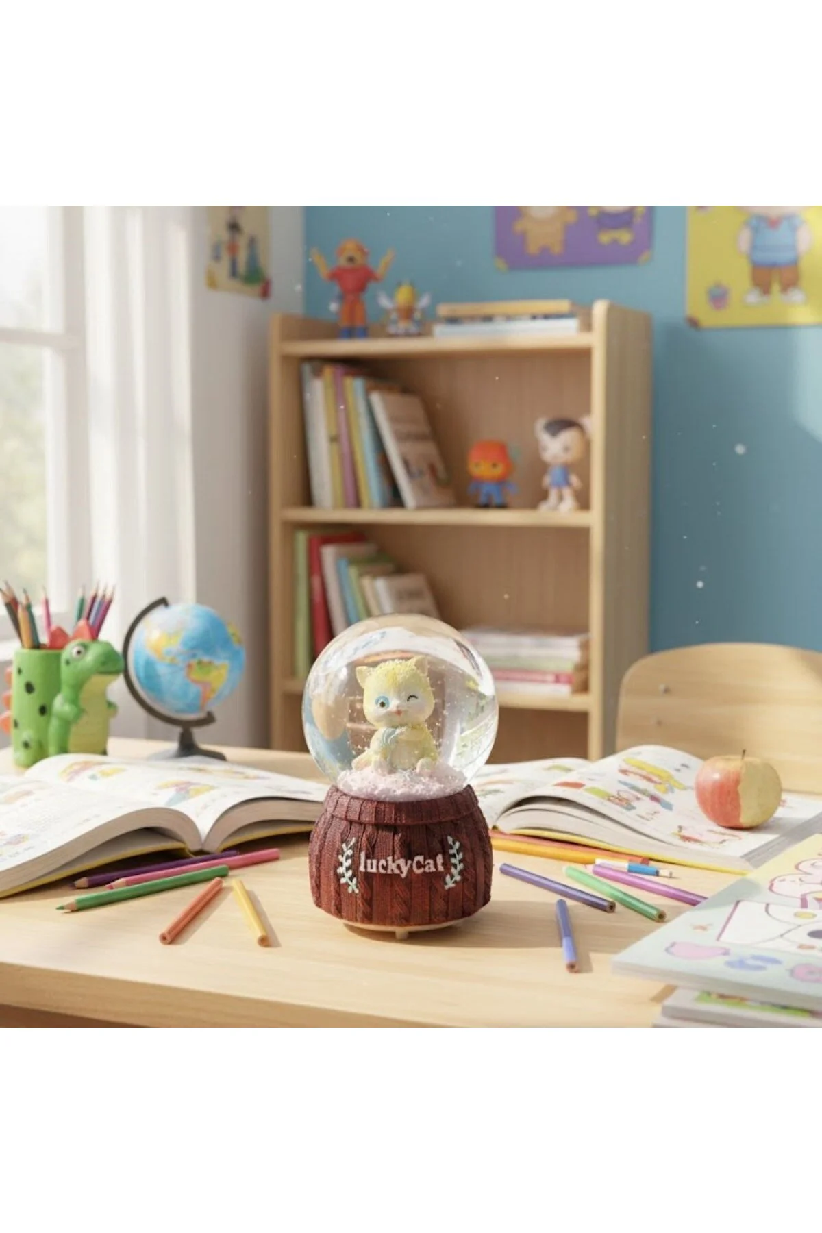 Pilli Işıklı Müzikli,Şanslı Kedi Figür Masaüstü Biblo, LED Aydınl