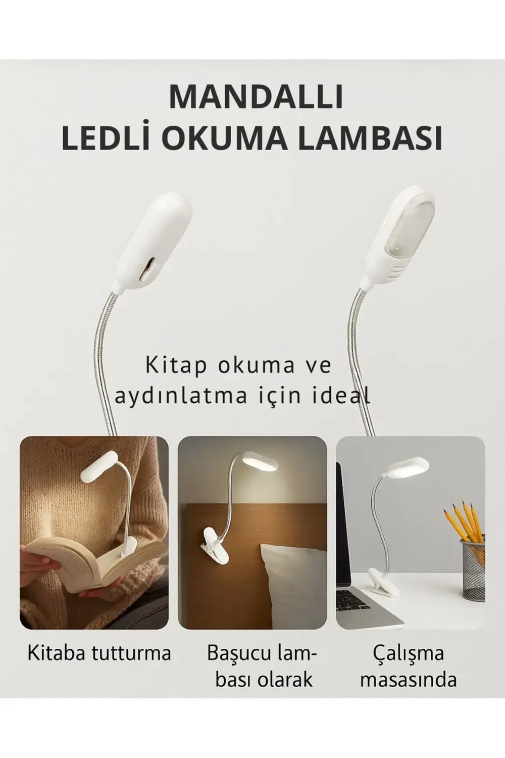 PİLLİ LEDLİ KİTAP OKUMA LAMBASI (4453)