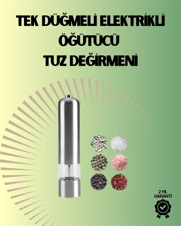 Pilli Otomatik Baharat Değirmeni Gıda Sınıfı Çelik Sessiz Öğütücü