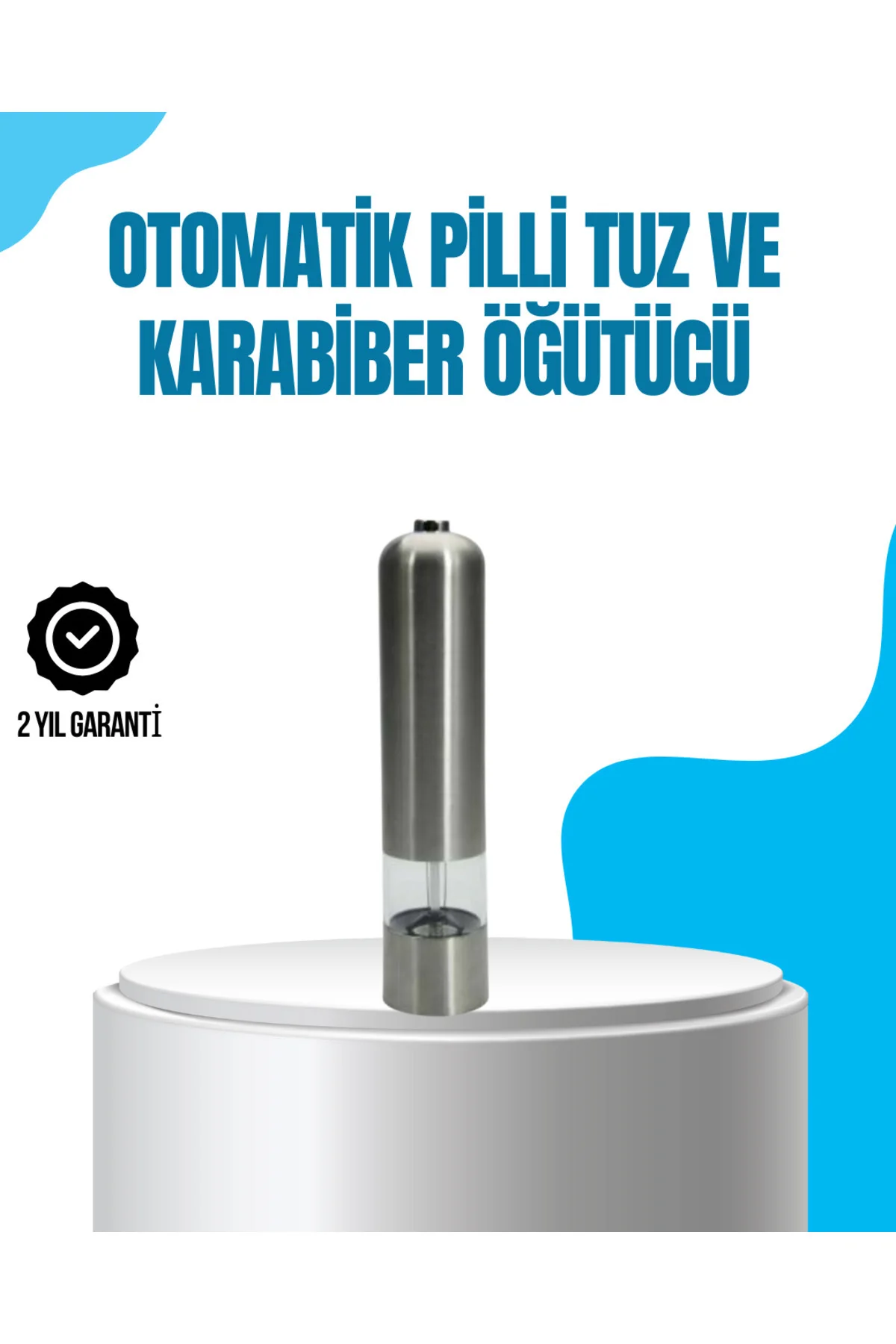 Pilli Otomatik Baharat Değirmeni Tek Tuşla Kolay Kullanım