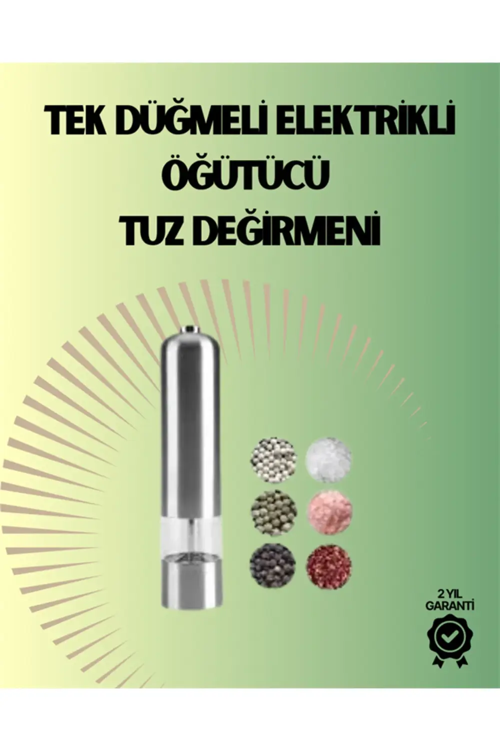 Pilli Otomatik Baharat Değirmeni Gıda Sınıfı Çelik Sessiz Öğütücü