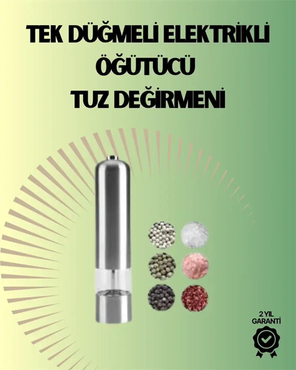 Pilli Otomatik Baharat Değirmeni Gıda Sınıfı Çelik Sessiz Öğütücü