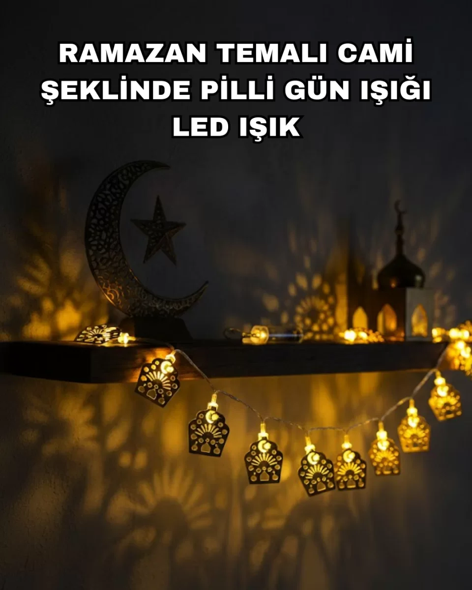 Pilli Ramazan ve Bayram LED Işık Zinciri Cami Temalı Dekoratif - Lisinya