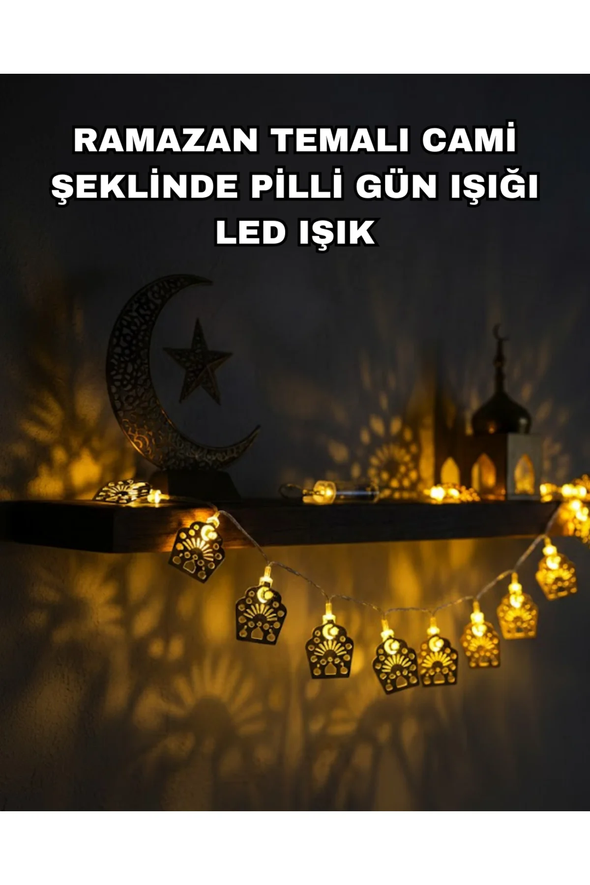 Pilli Ramazan ve Bayram LED Işık Zinciri Cami Temalı Dekoratif