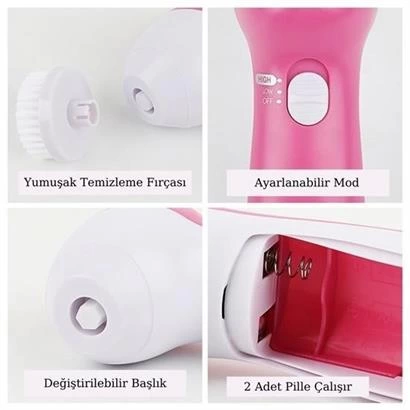 Pilli Yüz Cilt Temizleme Cihazı Siyah Nokta Peeling Fırça Seti Vü