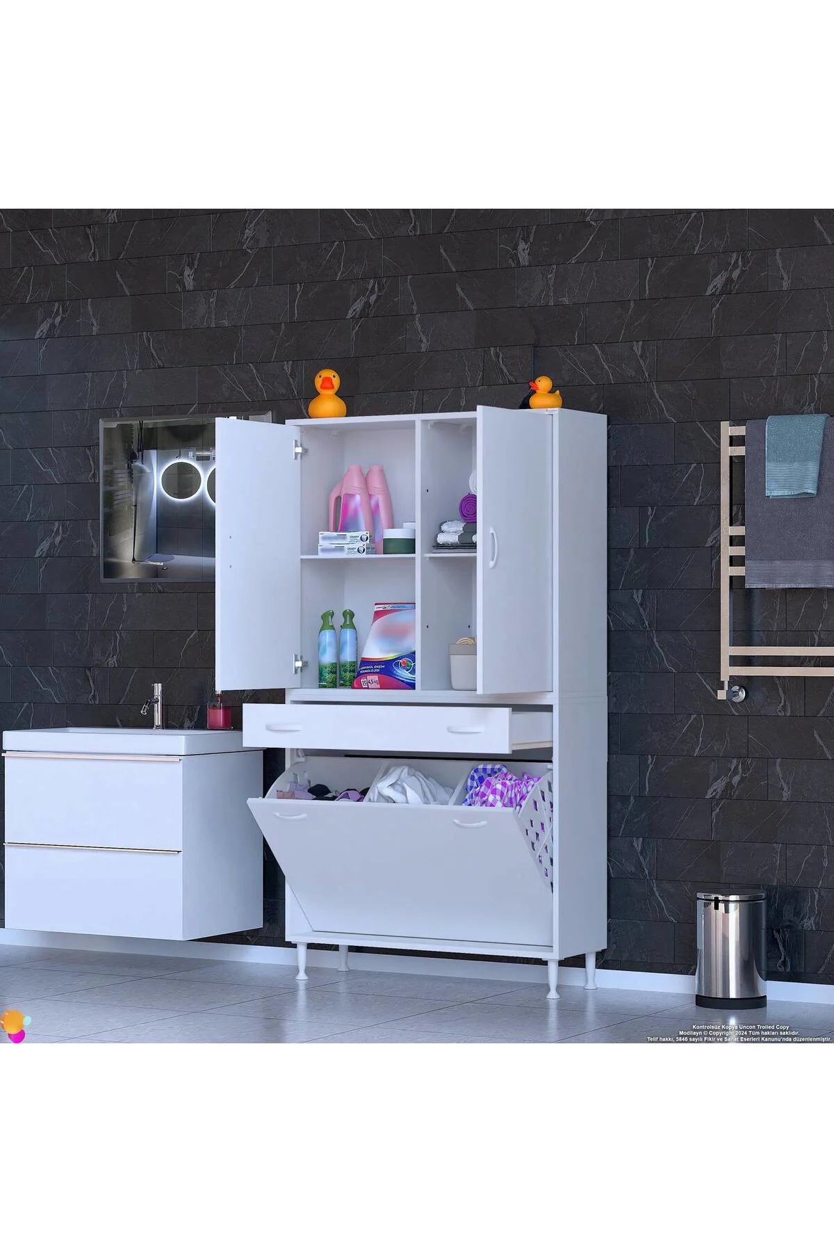 Pine 100 cm Genişlikte Dolap 100x171x32,5 cm Banyo/Mutfak Dolabı 
