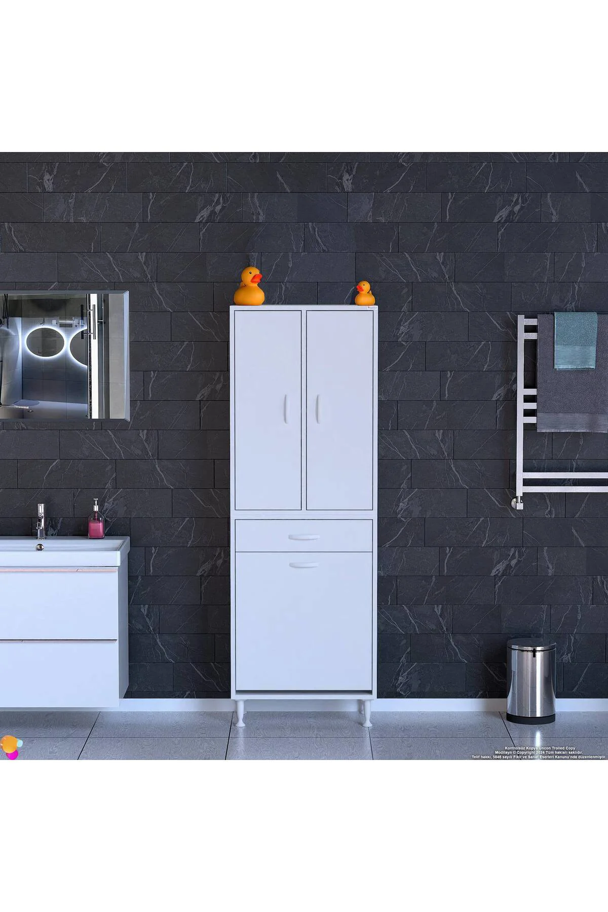 Pine 55 cm Genişlikte Dolap 55x171x32,5 cm Banyo/Mutfak Dolabı İk