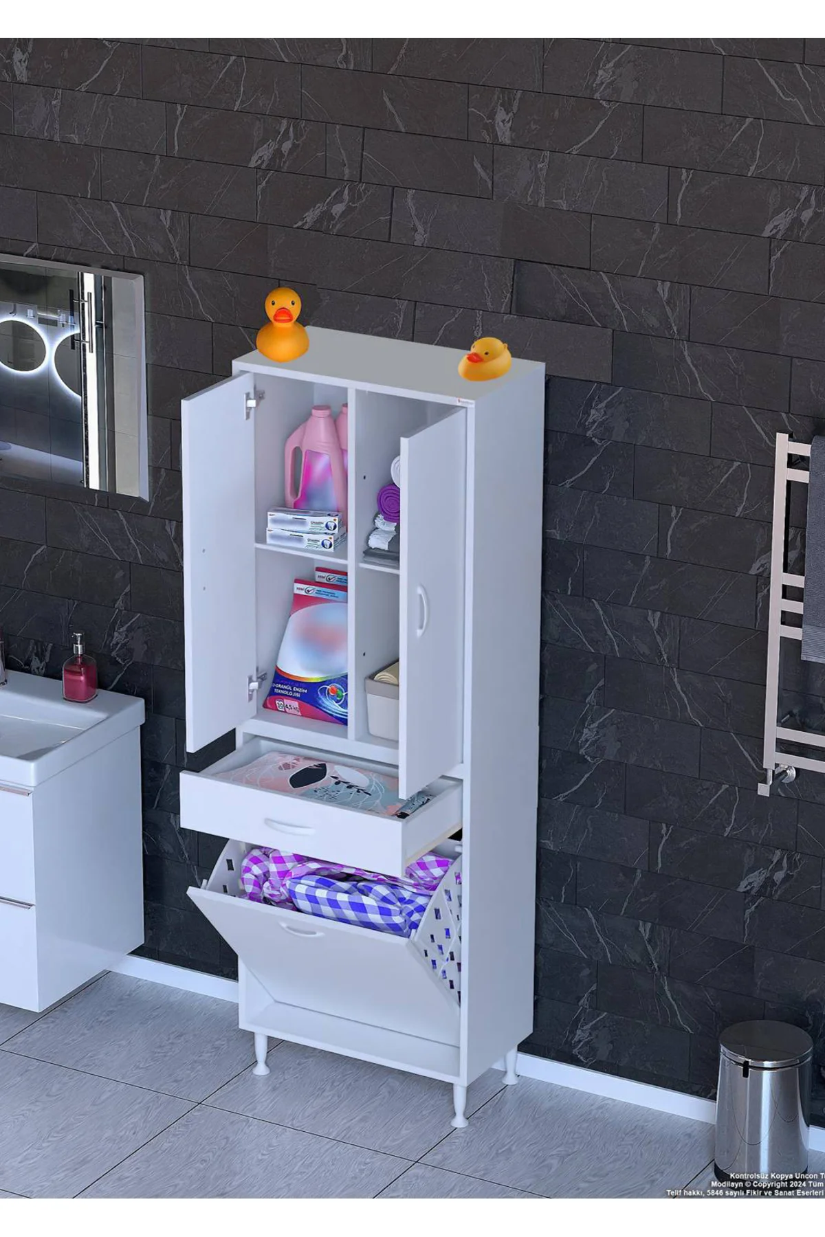 Pine 55 cm Genişlikte Dolap 55x171x32,5 cm Banyo/Mutfak Dolabı İk