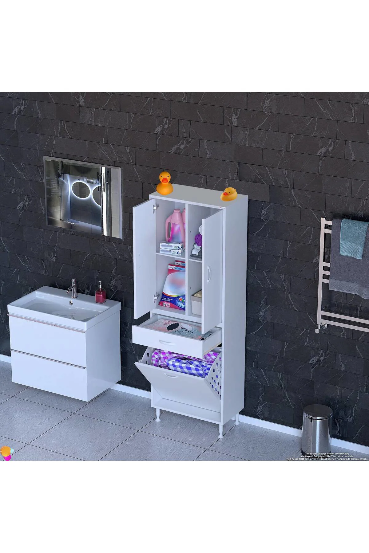 Pine 65 cm Genişlikte Dolap 65x171x32,5 cm Banyo/Mutfak Dolabı İk