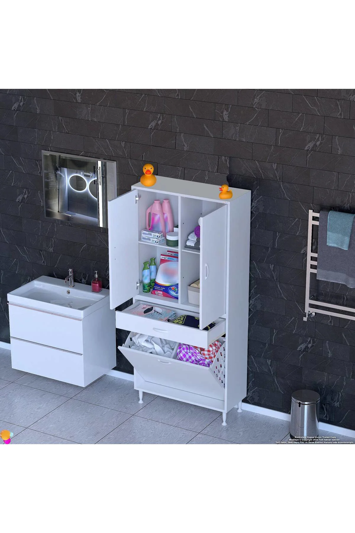 Pine 75 cm Genişlikte Dolap 75x171x32,5 cm Banyo/Mutfak Dolabı İk