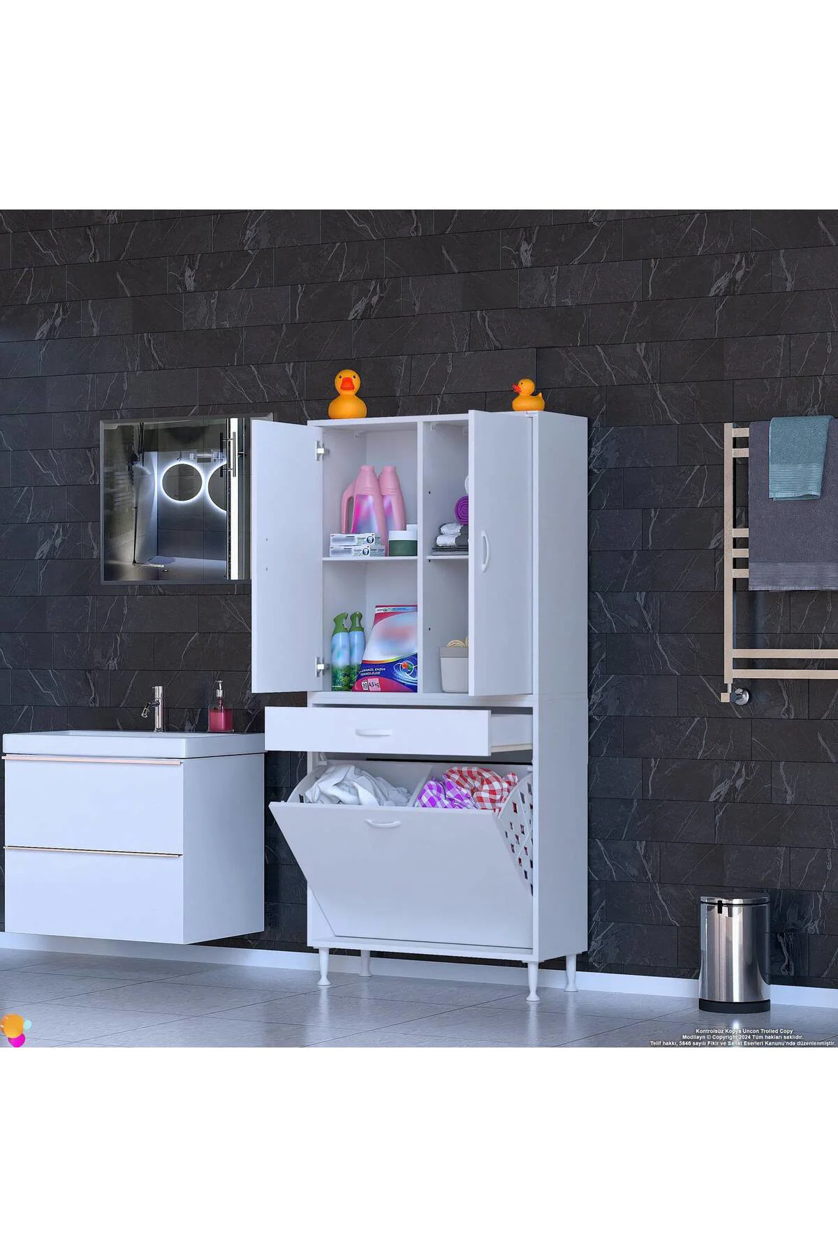 Pine 85 cm Genişlikte Dolap 85x171x32,5 cm Banyo/Mutfak Dolabı İk